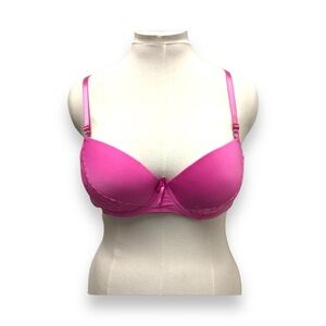 Mamia Women’s 1/2 Lace Front Cup Padded Push Up Bra, Pink, size 40C